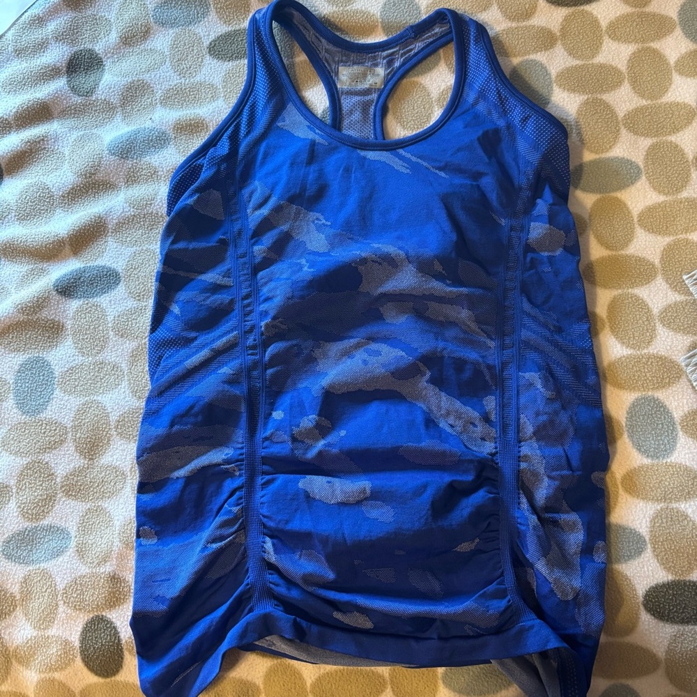 Athleta Women's Fastest Tank Activewear Blue Camo Racerback Sleeveless Top M